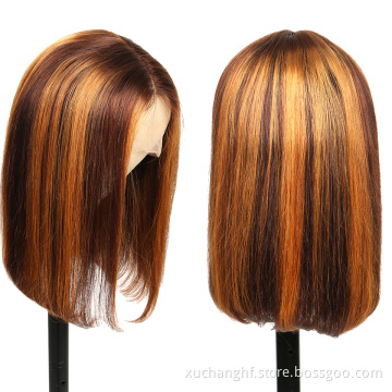 Short Bob Ombre 4/27 Color 13*4 Lace Front Wig Piano Color Human Hair Wigs Brazilian Remy Hair Pre-Plucked Wigs